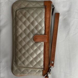 Consuela Quilted Cream and Brown Wristlet